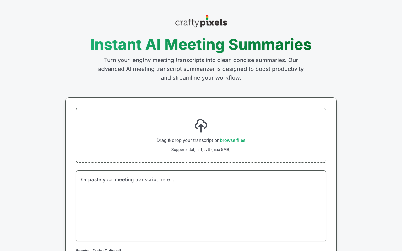 Transcript Summarizer tool preview